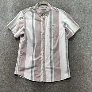 Free Planet Button Up Shirt Men Medium Striped Short Sleeve Pocket Casual Preppy